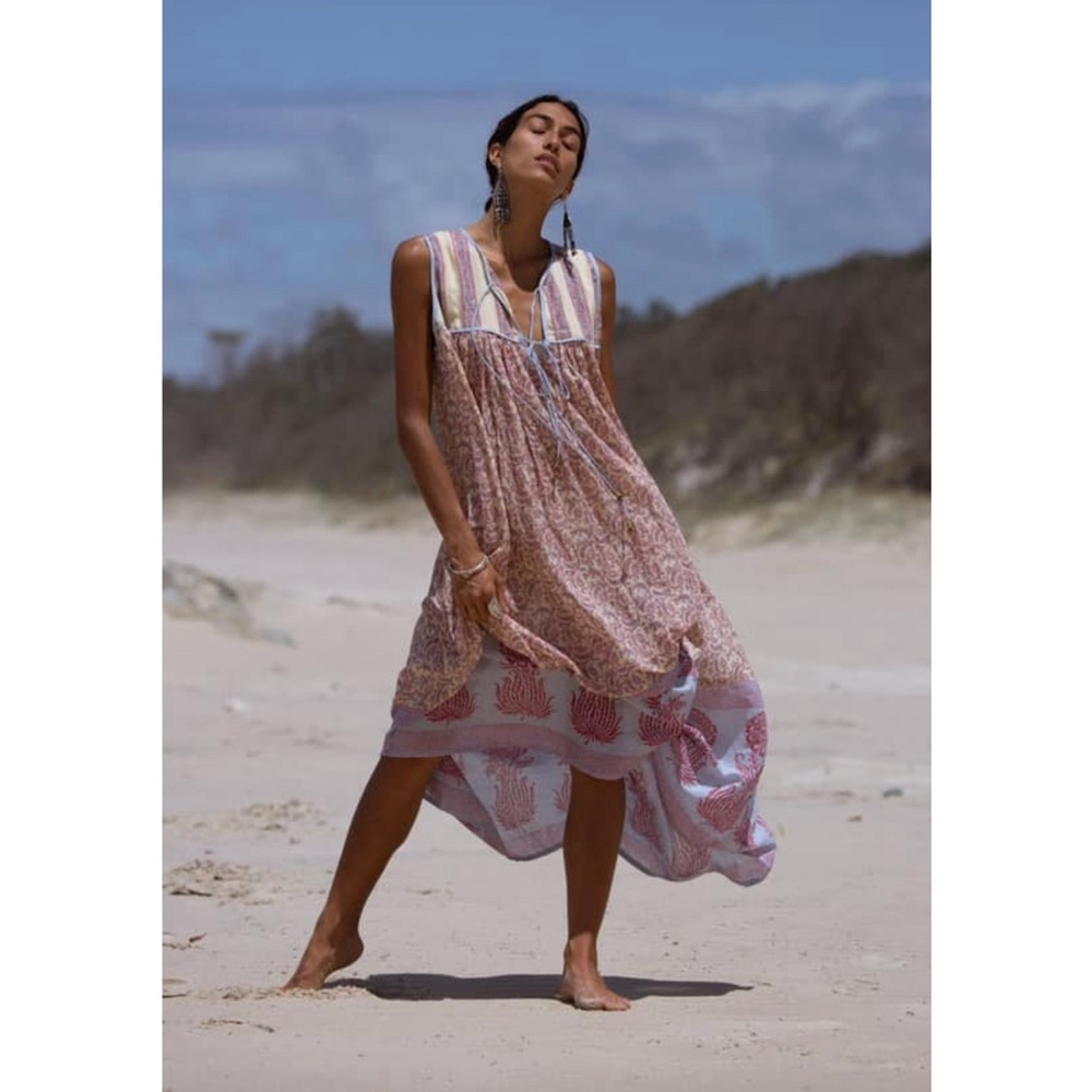 Daughters of India Pink and White Boho Maxi Dress